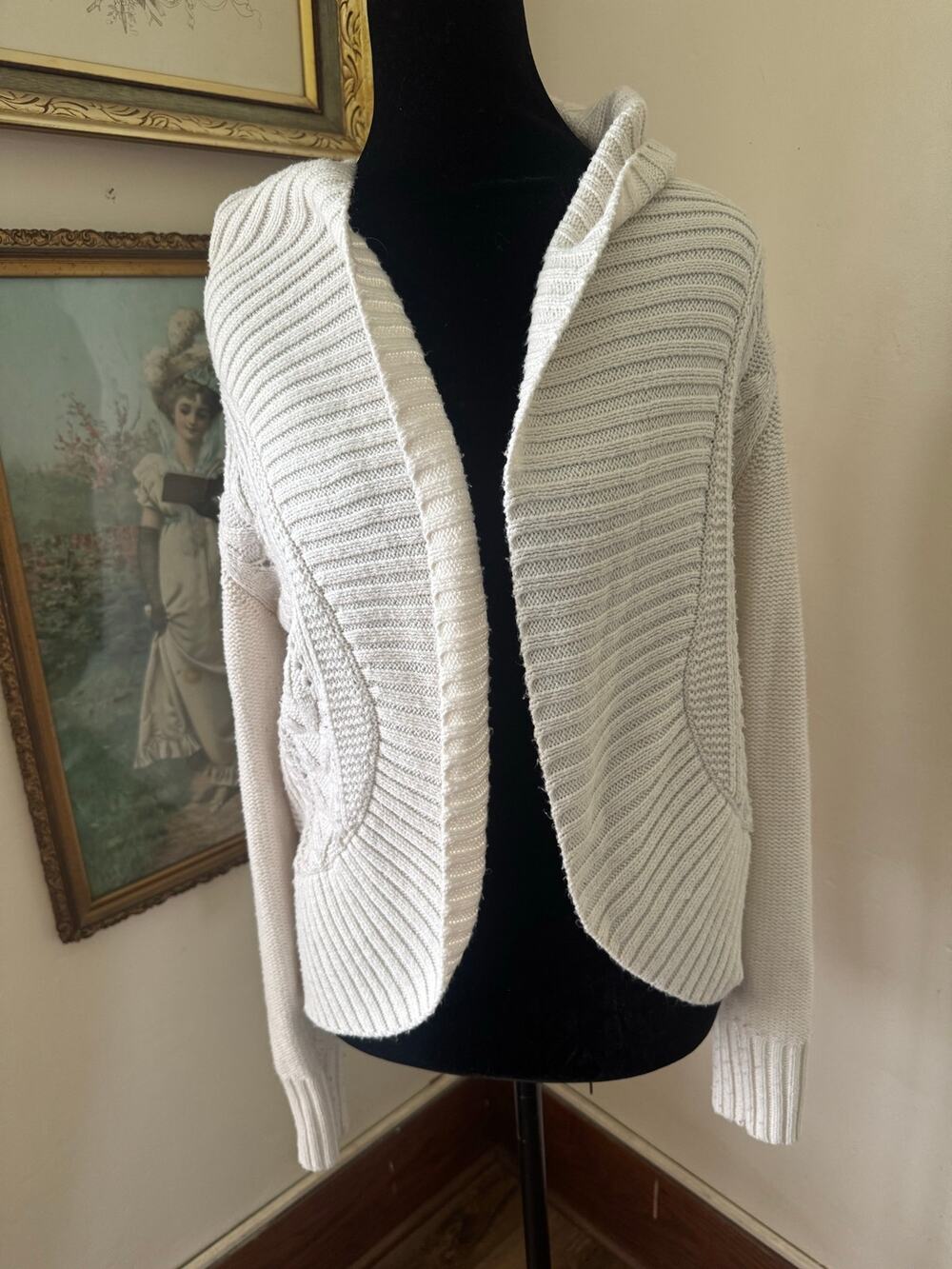 Mossimo Supply Co Cream Cable Knit Open Front Cardigan Sweater Women’s M